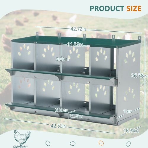 8 Compartment Chicken Nesting Boxes,For Laying Eggs, Metal Poultry Nest Box Wall Mount For Chickens, Hens, Large Vented Holes Chicken Coop Box