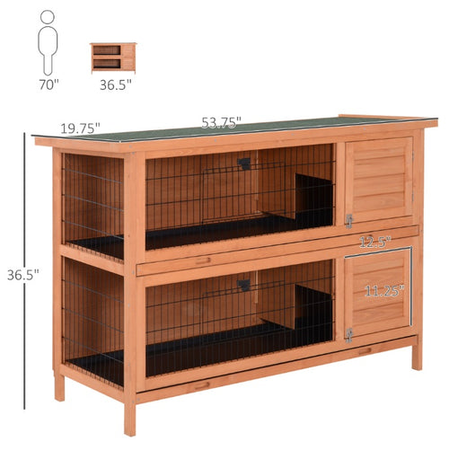 54'' Rabbit Cage, 2-Tier Rabbit Hutch Outdoor Guinea withRemovable Dividers and Pull-Out Trays, Orange