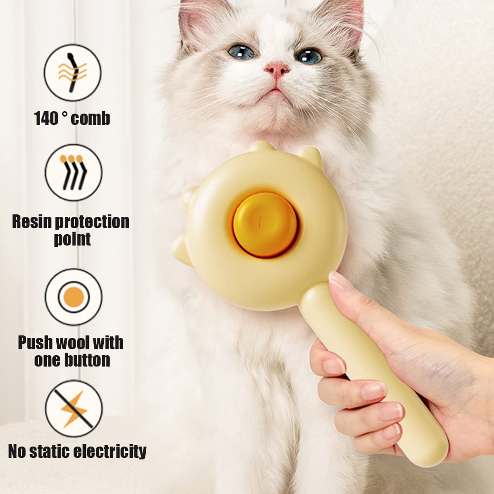 Cat Grooming Brush With Release Button - Pet Hair Cleaner Brush Cat Grooming Brush Long Or Short Hair Cats Dogs Pet Massage Brushes Comb