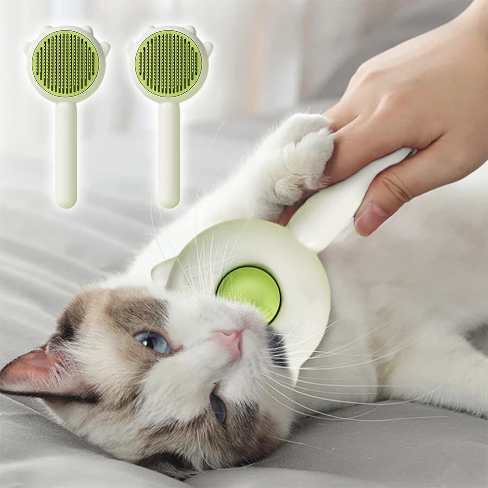 Cat Grooming Brush With Release Button - Pet Hair Cleaner Brush Cat Grooming Brush Long Or Short Hair Cats Dogs Pet Massage Brushes Comb