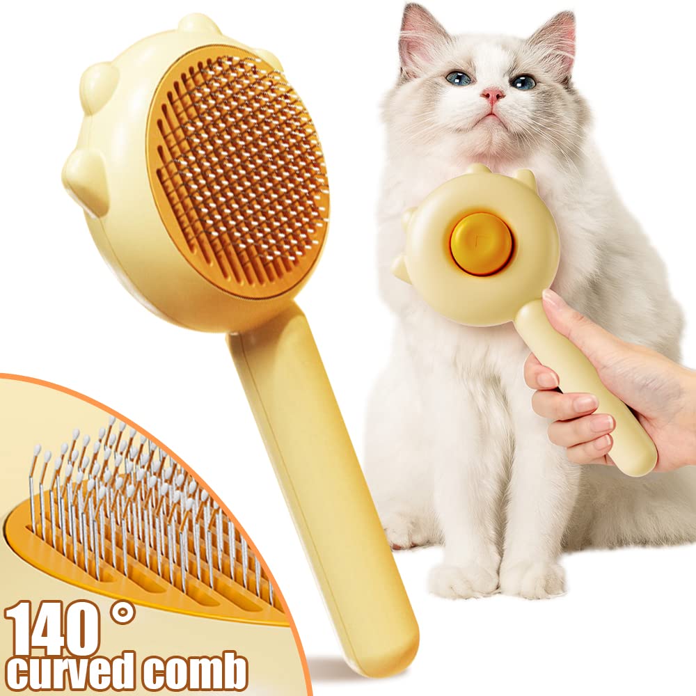 Cat Grooming Brush With Release Button - Pet Hair Cleaner Brush Cat Grooming Brush Long Or Short Hair Cats Dogs Pet Massage Brushes Comb