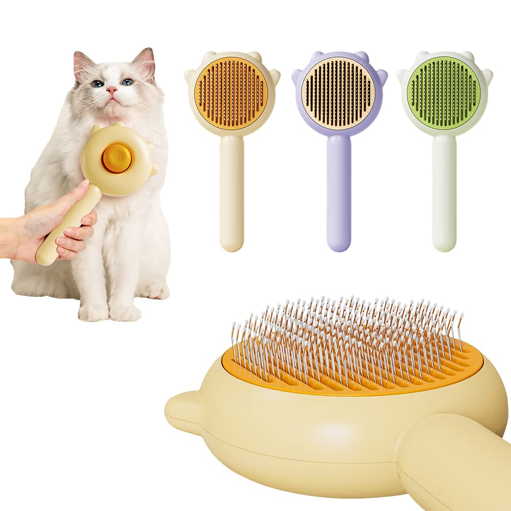 Cat Grooming Brush With Release Button - Pet Hair Cleaner Brush Cat Grooming Brush Long Or Short Hair Cats Dogs Pet Massage Brushes Comb