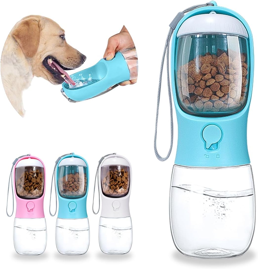 Dog Water Bottle With Food Container - Portable Dispenser Puppy Essentials Cat Walking And Hiking