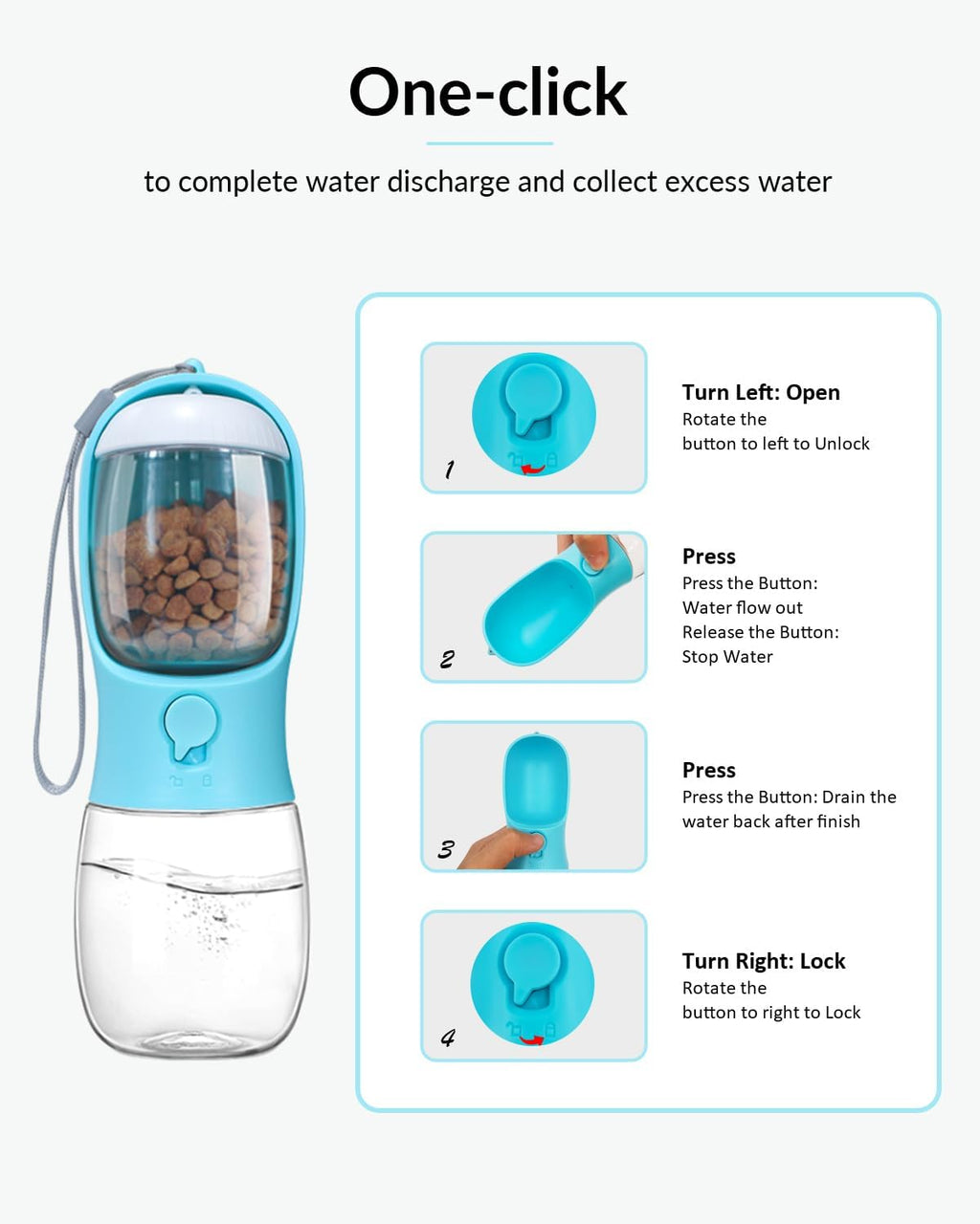 Dog Water Bottle With Food Container - Portable Dispenser Puppy Essentials Cat Walking And Hiking