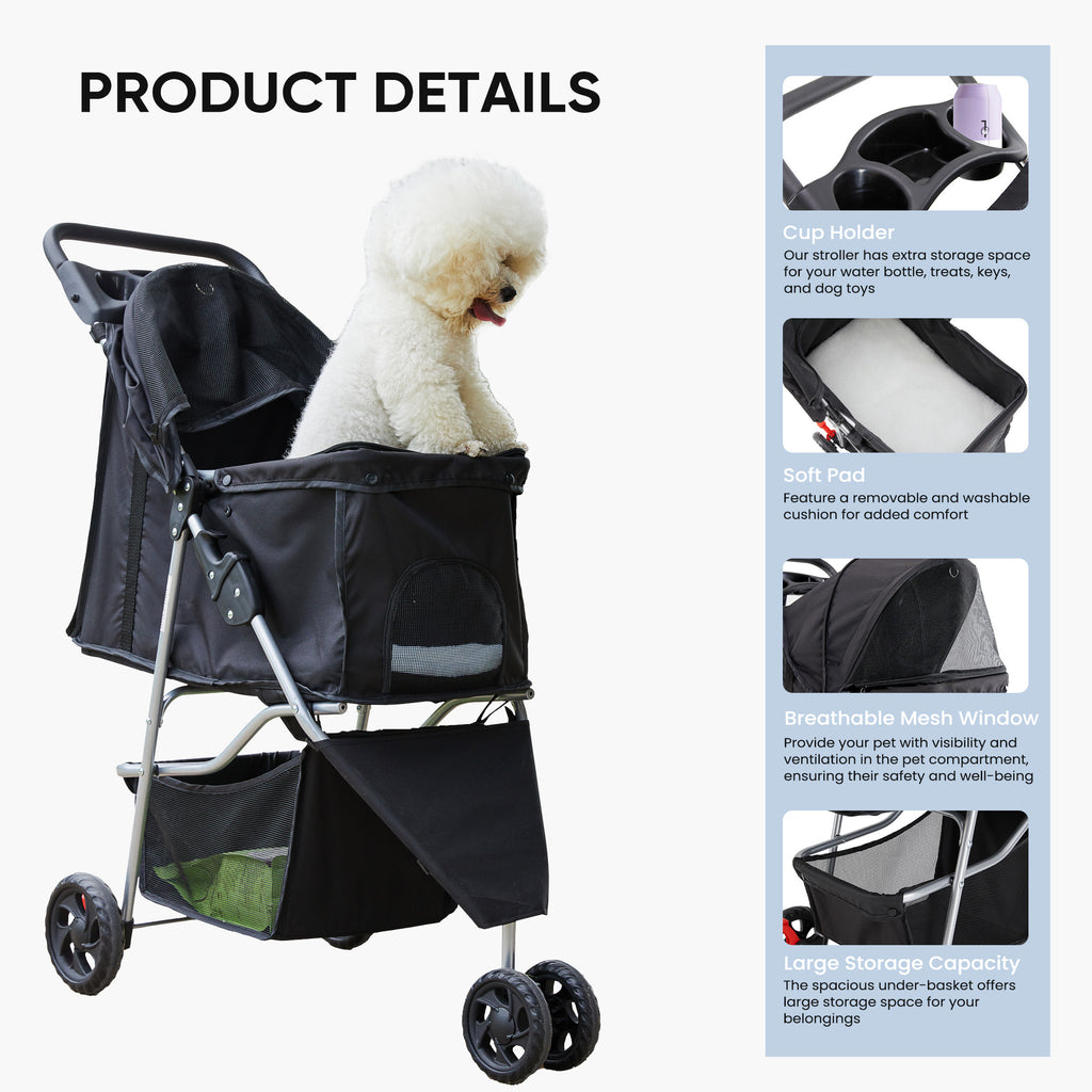 Fold-able Pet Stroller Dog and Cat Carrier Pet Cart