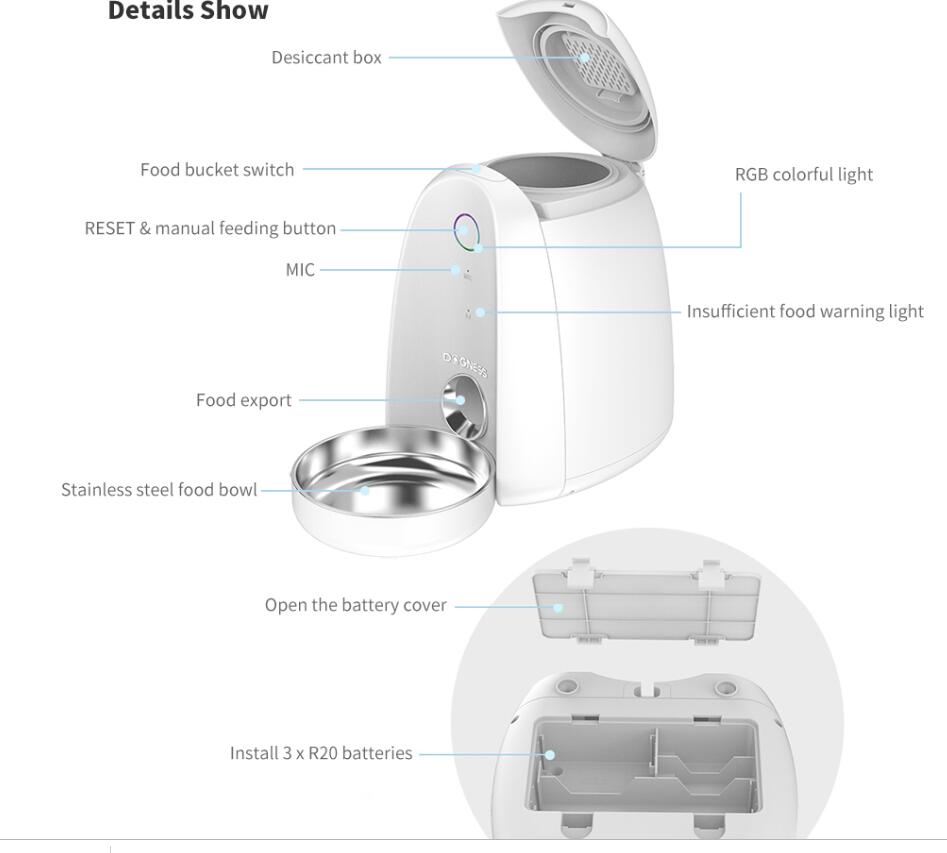 2L Automatic WiFi Smart App Feeder Food Dispenser for Small Dogs and Cats
