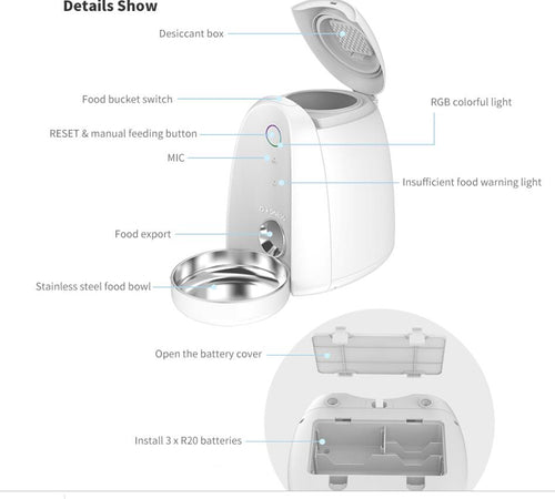 2L Automatic WiFi Smart App Feeder Food Dispenser for Small Dogs and Cats