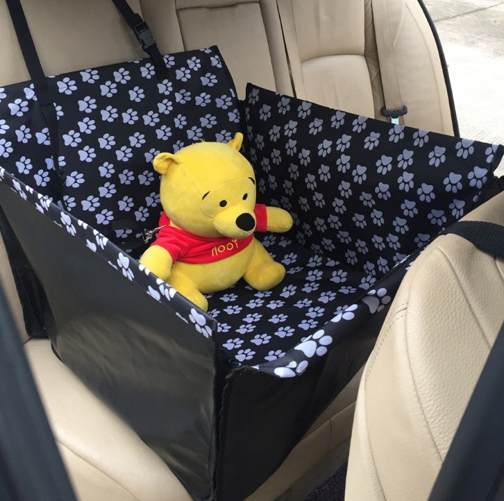 Waterproof Pet Seat Car Cover - Pawprint Pattern Dog Transporters Hammock Protector with Safety Belt