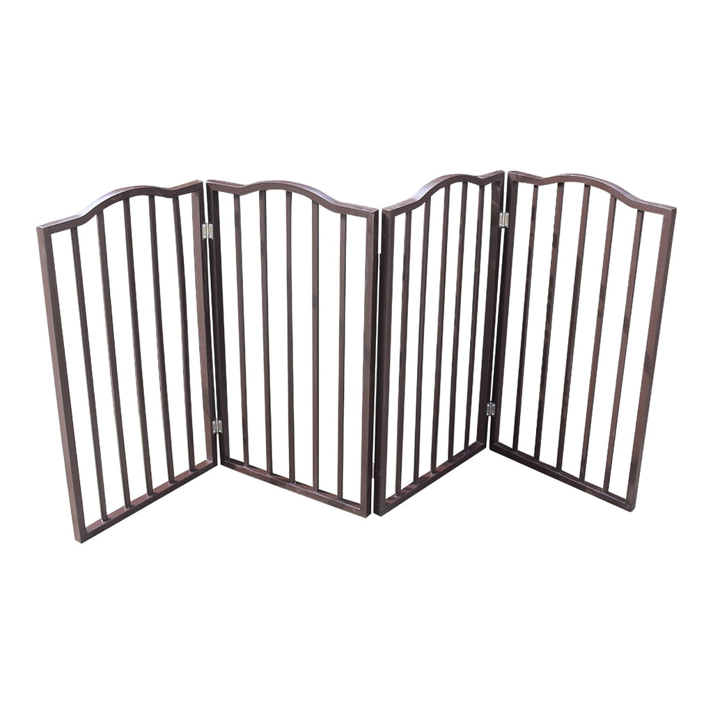 Dog Gate For Doorways, Stairs - Freestanding, Folding, Brown, Arc Wooden