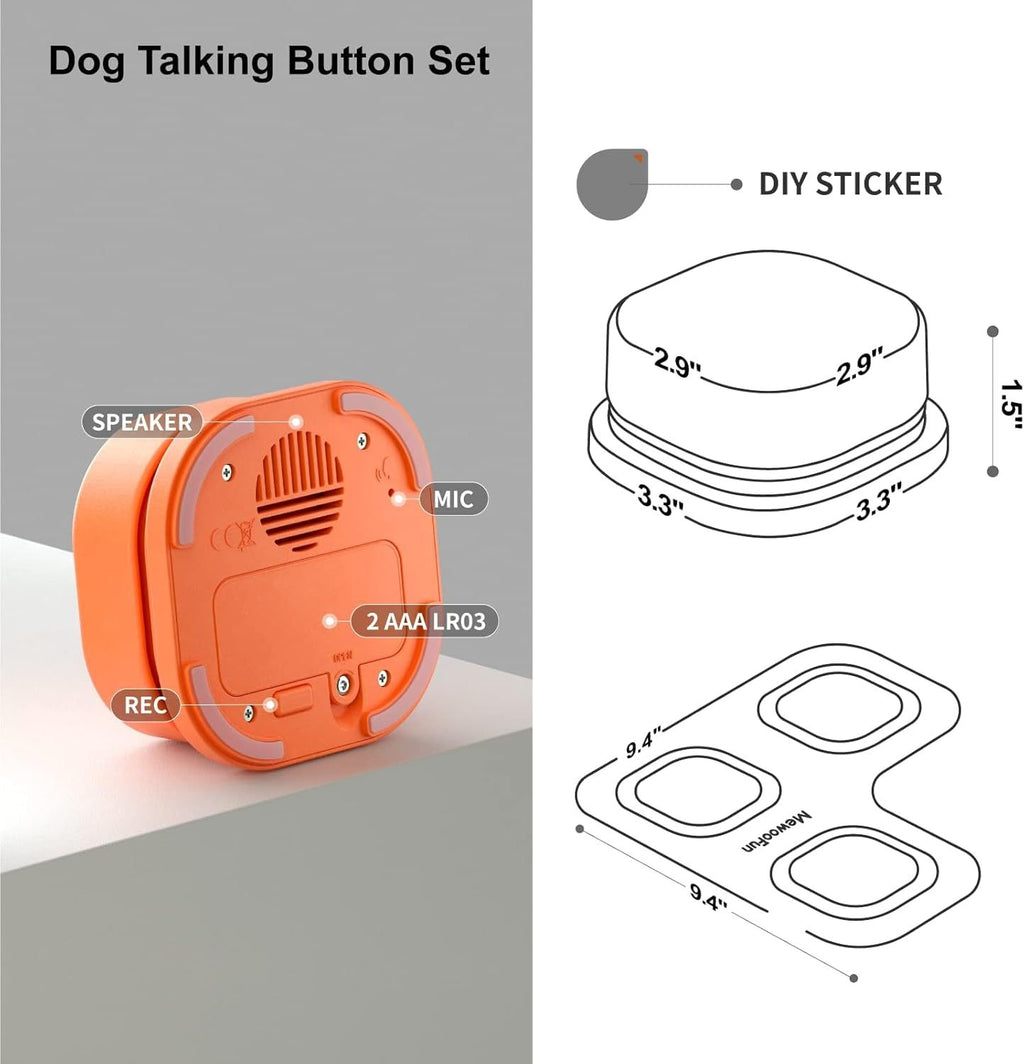 Dog Talking Buttons Set - 3 Record-able Communication Buttons With