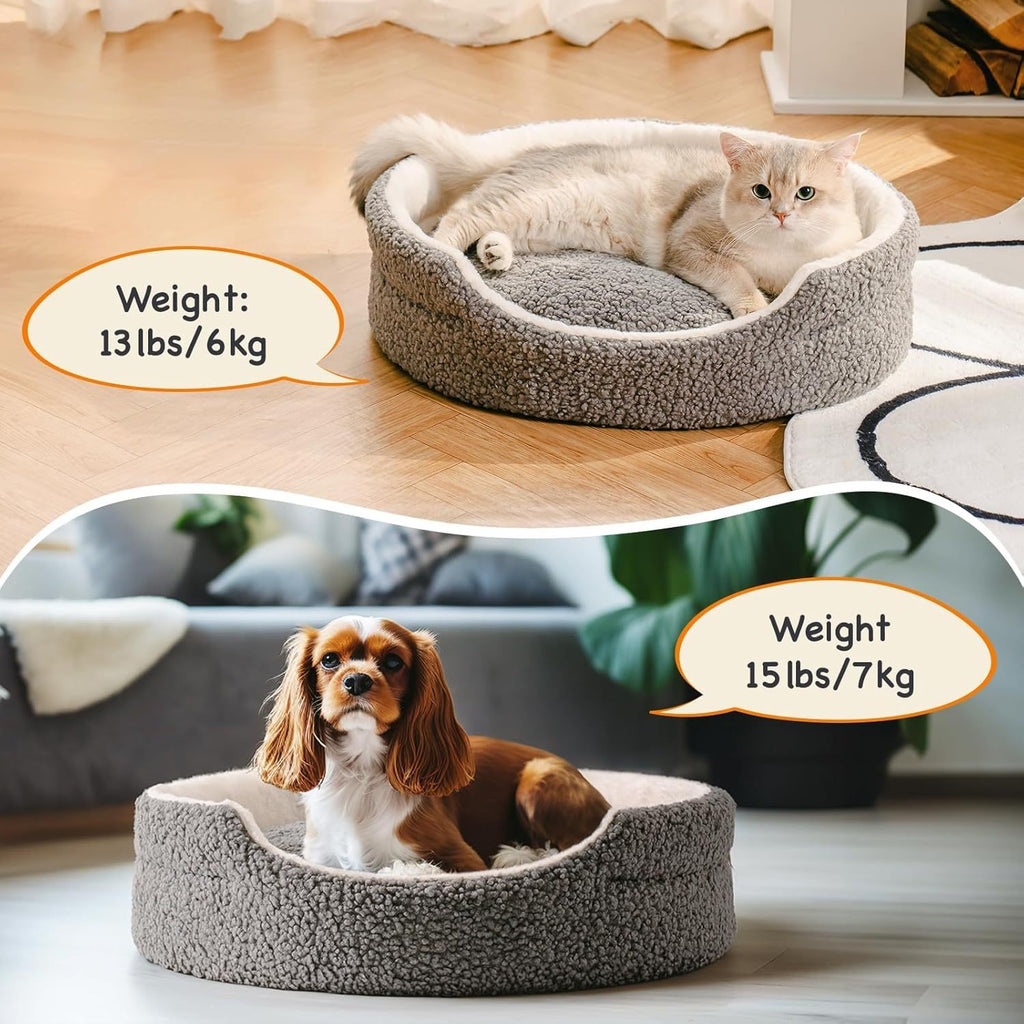 Washable Pet Bed For Small Dogs & Cats - 23x23x7 Inch Orthopaedic Dog Bed With Non-Slip Bottom, Plush Round Bed For Puppies & Indoor Kittens, Grey