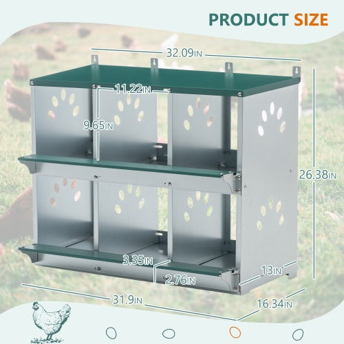 Chicken Nesting Box, 6 Room Metal Nesting Boxes For Chicken,Galvanized Steel Nesting Boxes For Hens,Easy To Assemble