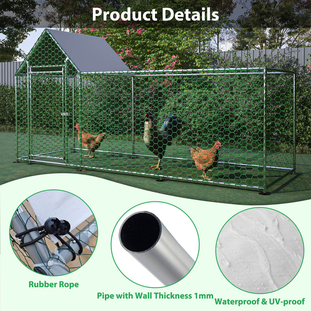 Metal Chicken Coop,Walk-in Chicken Run,Poultry Chicken Hen Pen Cage,Rabbits Duck Cages,With Cover
