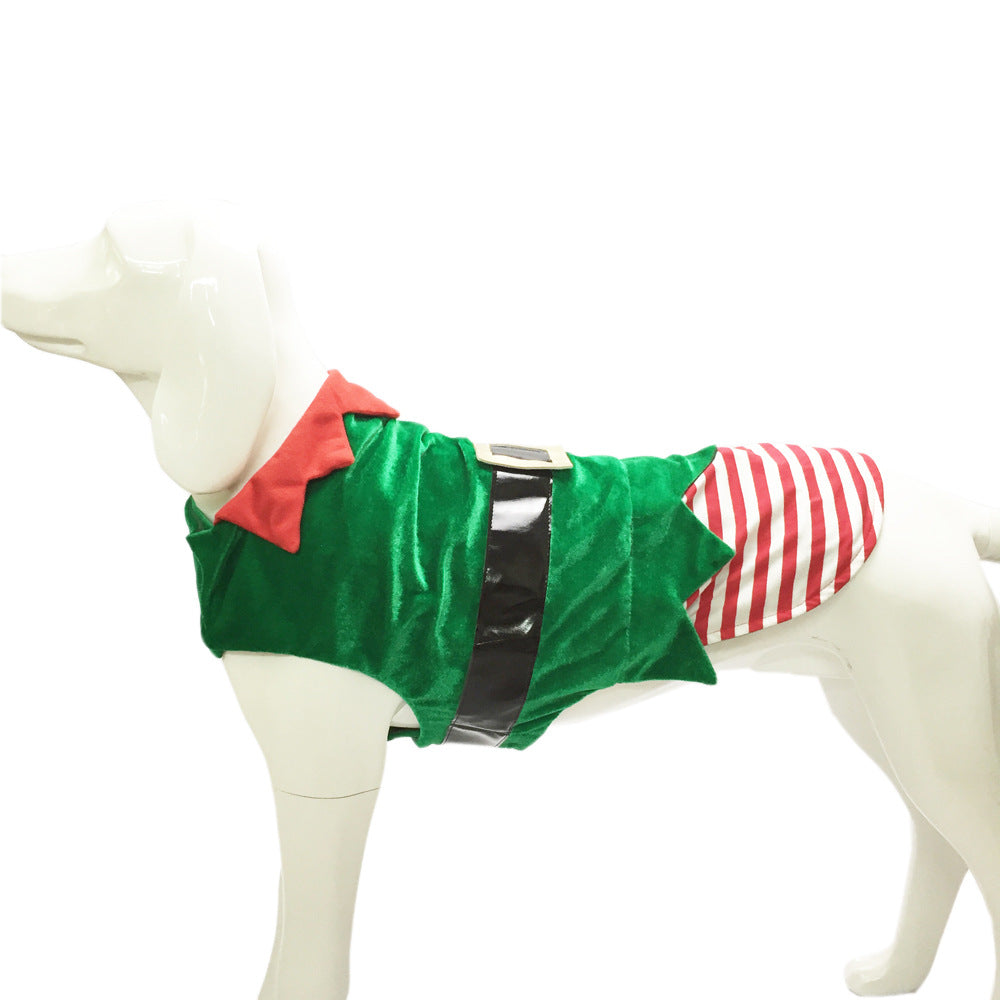 Christmas Pet Clothes Green Elf and Santa