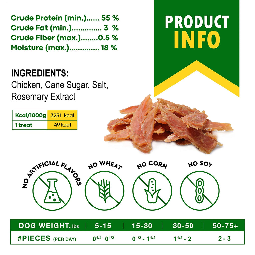Chicken Jerky Dog Treats All Natural & Organic Healthy Snacks for Dogs, Grain Free & High Protein Human Grade Pet Chews 300g