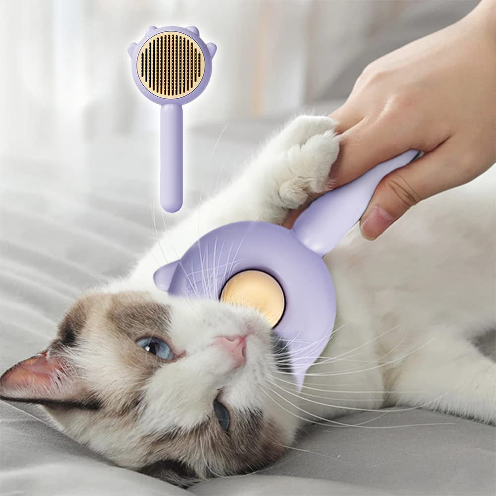 Cat Grooming Brush With Release Button - Pet Hair Cleaner Brush Cat Grooming Brush Long Or Short Hair Cats Dogs Pet Massage Brushes Comb