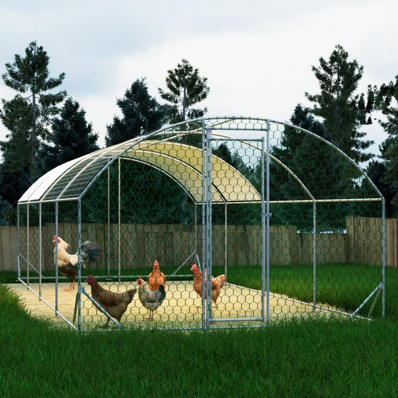 26'x9'x6'Large Metal Chicken Coop,Walk-in Poultry Cage,Chicken Run With Waterproof Cover,Outdoor Backyard Farm,Chicken Rabbits Duck Run Pen,Easy To Assemble And Clean