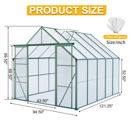 Double Door Polycarbonate Greenhouse Raised Base And Anchor Aluminum Heavy Duty Walk-in Greenhouses For Outdoor Backyard In All Season