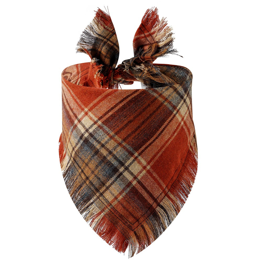 Plaid Tassel Triangle Dog Scarf
