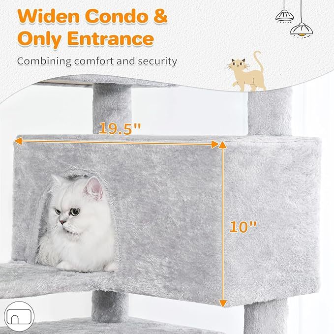 Made 4 Pets 56-inch Pet Cat Tree For Indoor Cats Multi-Level Cat Tree With 2 Apartments Cat Activity Centre With Scratching Posts And Toys Light Gray