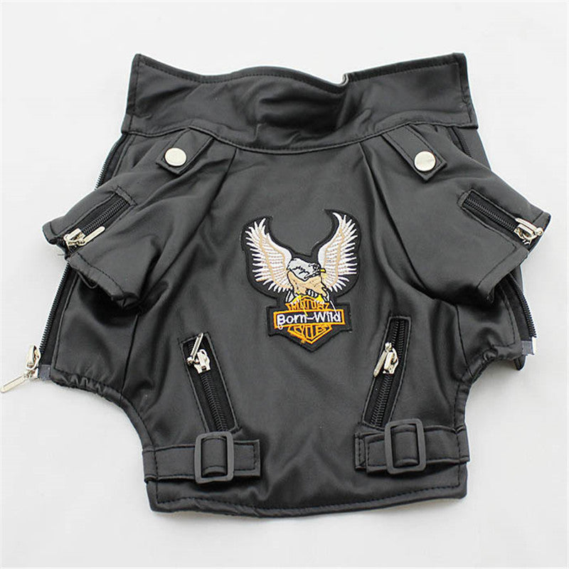 Small Dog Sticker Embroidered Eagle Leather Jacket