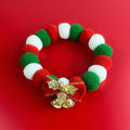 Christmas Plush Ball Necklace Cute Dog & Cat Soft Elasticity Collar With Bow