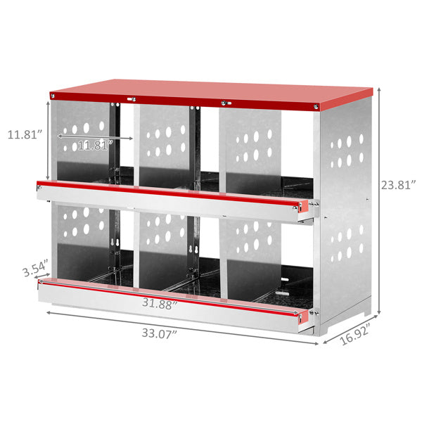 Poultry cage 6 Compartments, 84x43x62, Sloping Roof, Disassembled, Iron, Red