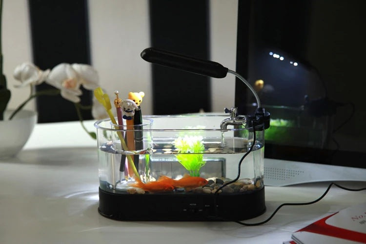 USB Desktop Streaming Mini Aquarium Time Date Week Temperature Alarm Pen Holder