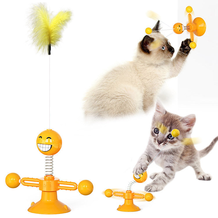 Turntable Cat Windmill Feather Toy - Suction Cup