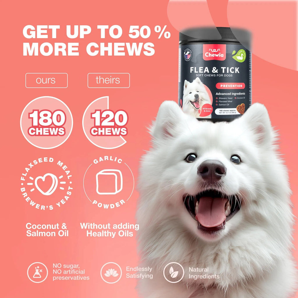 Dog Flea And Tick Treatment Chews Flea Tick Prevention For Dogs Chew-able Natural Dog Flea & Tick Control Soft Treats Immune Support Supplement