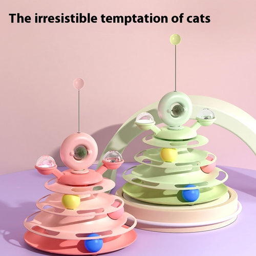 4 Level Cat Toy Tower Turntable Roller Balls