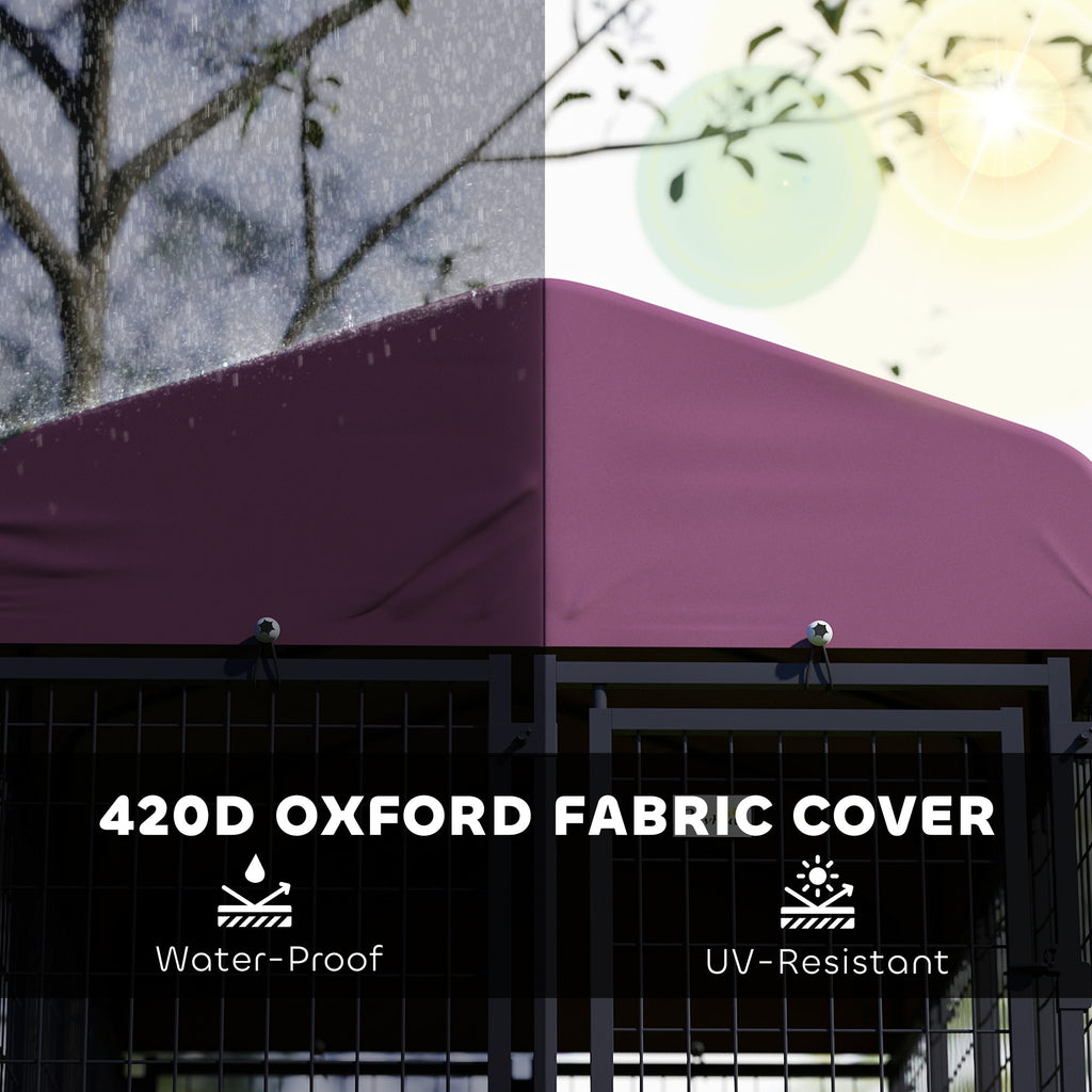 Welded Wire Outdoor Dog Kennel With 360 Rotating & 4 Levels Adjustable Bowls, Waterproof Cover, 7.9 X 4 X 6