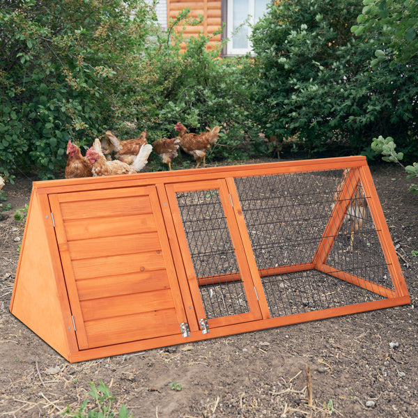 Small Chicken Coop Outdoor A-Frame Quail Cage With 2 Door & Run Cage Wooden Triangle Quail Hutch With Ventilating Wire Poultry Hutch For Small Animal Indoor,Outdoor Use