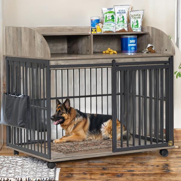 Heavy Duty Large Dog Cage Furniture Sliding Door Ample Storage Lockable Wheels