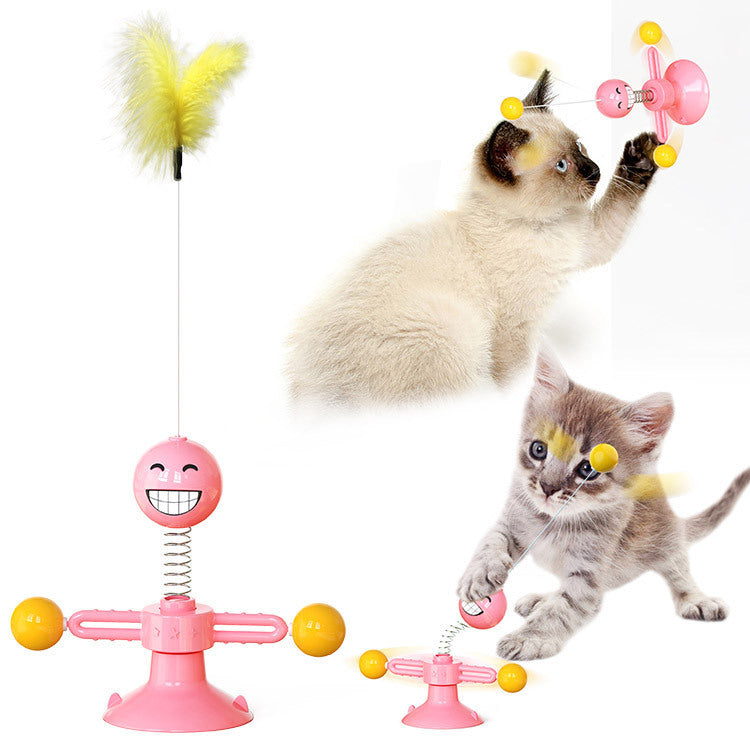 Turntable Cat Windmill Feather Toy - Suction Cup