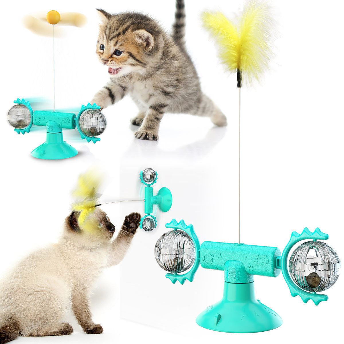 Turntable Cat Windmill Feather Toy - Suction Cup