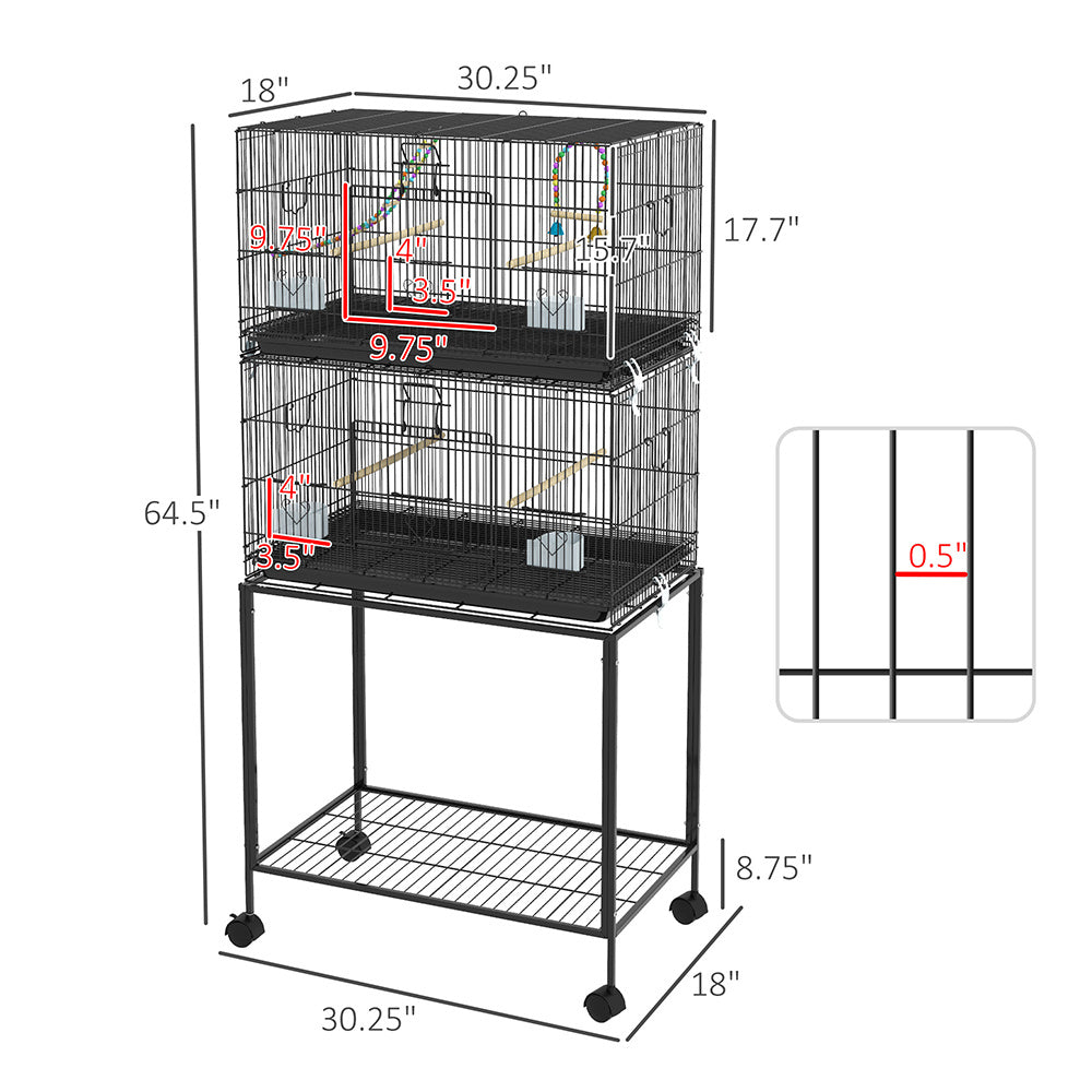 Double Stackable Bird Cage On Wheels With Stand, For Canaries