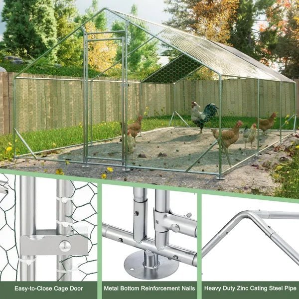 Large Metal Chicken Coop, Walk-in Chicken Run,Galvanized Wire Poultry Chicken Hen Pen Cage, Rabbits Duck Cages With Waterproof And Anti-Ultraviolet Cover For Outside 10 L X 20 W X 6.56 H