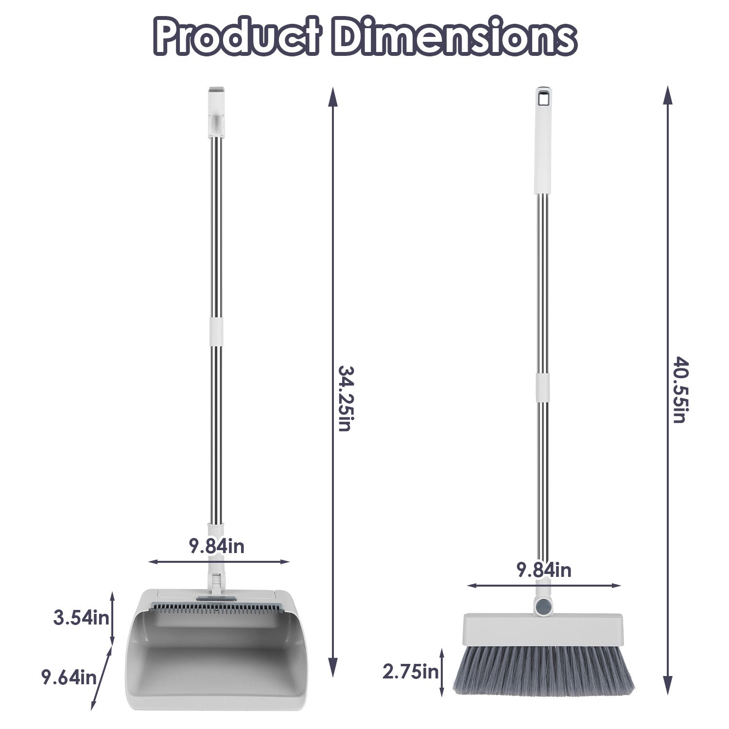 1Set Broom And Dustpan Combo Set With Squeegee Stainless Steel Handle 4 In 1 Upright Standing Broom And Dust Pan For Indoor Outdoor Garage Kitchen Room Office Sweeping