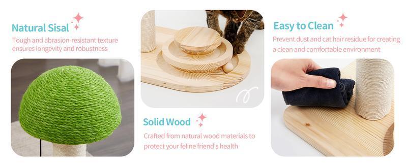 Mushroom Sisal Rope 2 In 1 Wooden Interactive Ball Track Ball Cat Scratching Post Cat Scratching Board