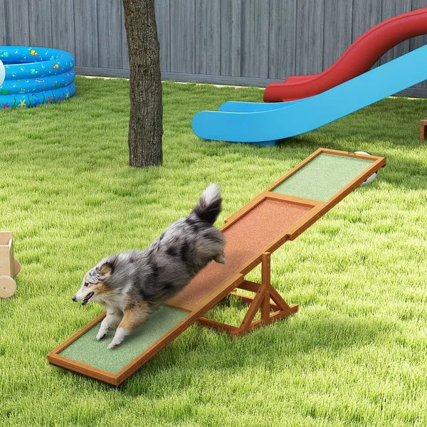 Wooden Dog Agility Seesaw For Training And Exercise, Weather Resistant, 83 L X 16 W X 14 H Inch