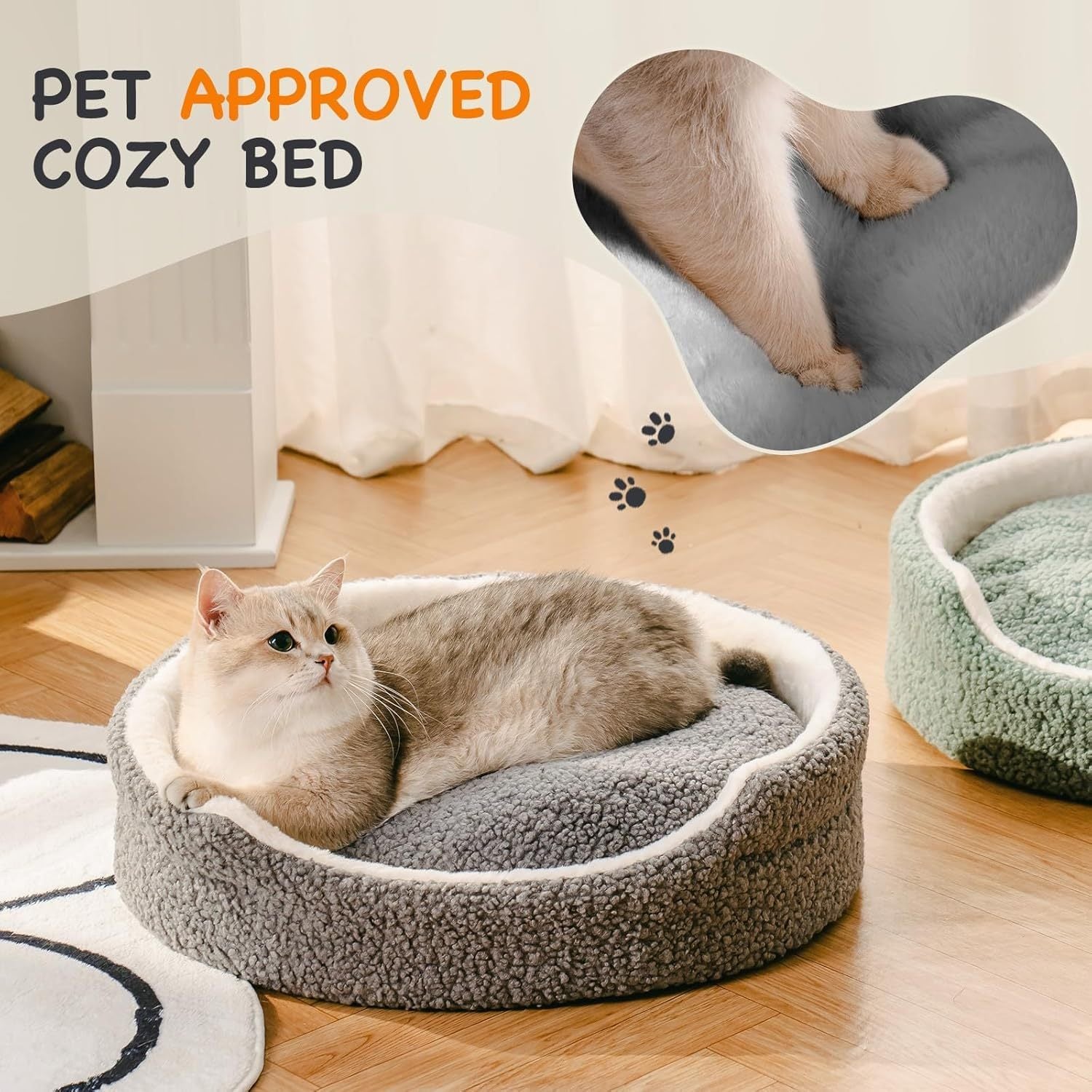 Washable Pet Bed For Small Dogs & Cats - 23x23x7 Inch Orthopaedic Dog Bed With Non-Slip Bottom, Plush Round Bed For Puppies & Indoor Kittens, Grey
