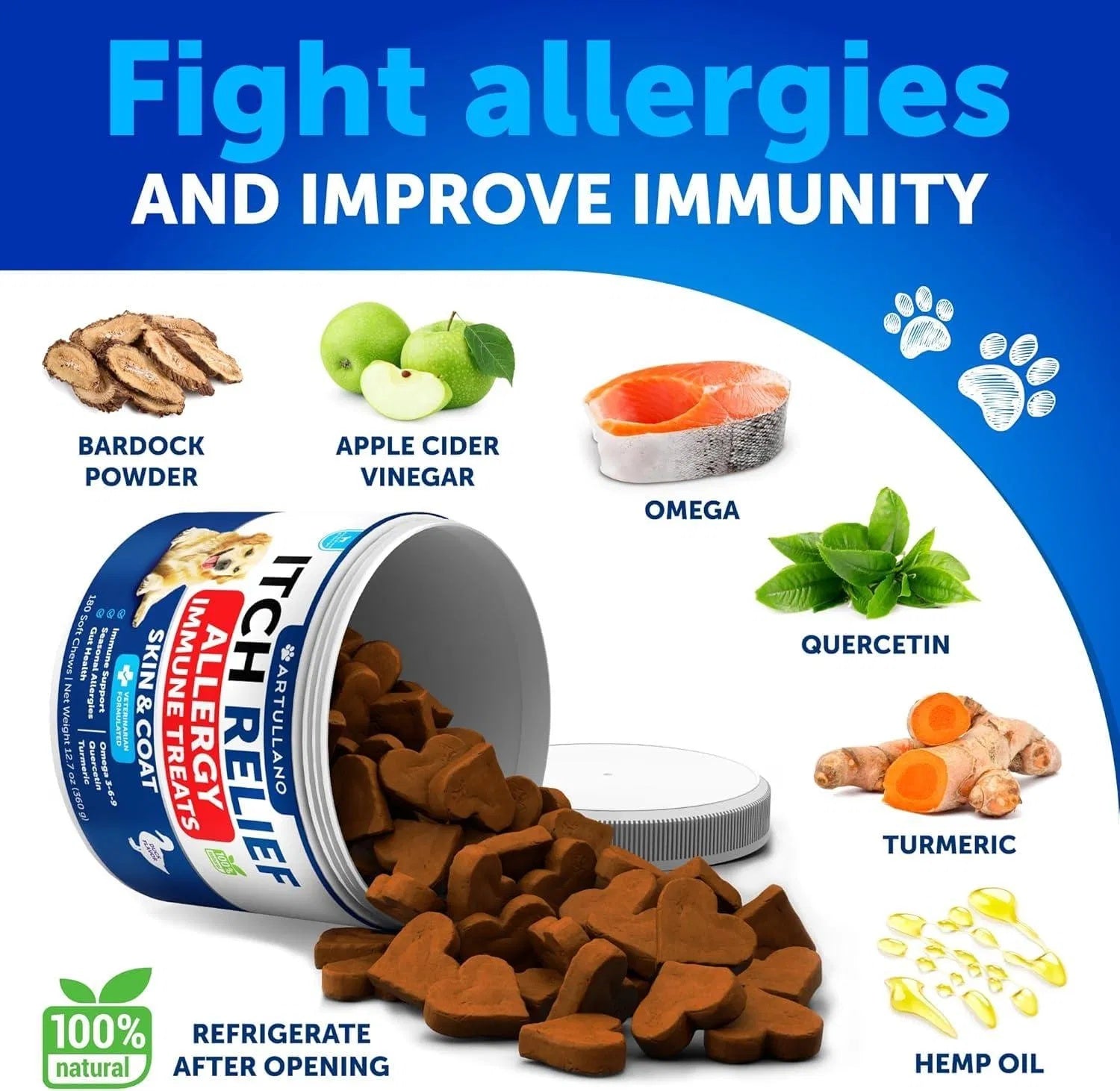 Dog Allergy Relief Chews Itching Skin Relief For Dogs Fish Oil 3 Seasonal Allergies Pills Skin & Coat Anti Itch Hot Spots Treatment Canine Immune Health Supplement 180 Soft Treats