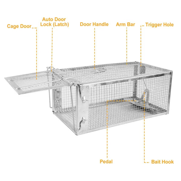2 Pack Rat Trap Cage Humane Live Rodent Trap Cage Galvanized Iron Mice Mouse Control Bait Catch With Detachable U Shaped Rod