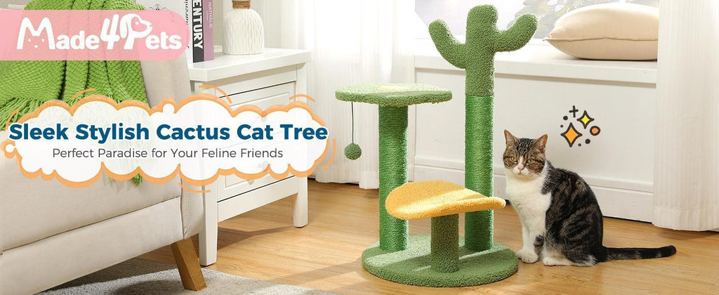 26 Inch Cactus Cat Tree With Bird's Eye View Flower Perch, Soft Cactus Top And Hanging Ball, Compact Vertical Structure For Indoor Cats