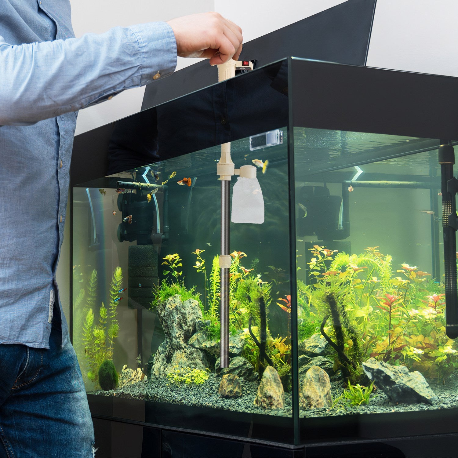 1 Set Multifunctional Electric Aquarium Gravel Cleaner Kit Length Adjustable Automatic Fish Tank Vacuum Cleaner Change Water Wash Sand Filter Dirt Removal