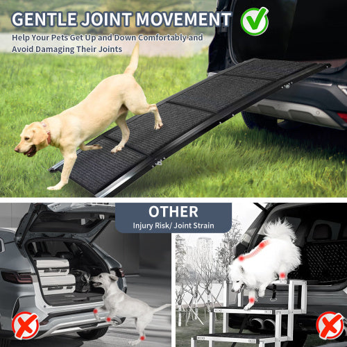Dog Ramp For Car, 63 Long 17 Wide Folding Portable Pet Stair Ramp With Non-Slip Rug Surface, Extra Wide Dog Steps For Medium & Large Dogs Up To 250LBS Enter A Car, SUV  Truck