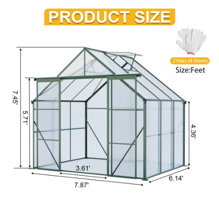 Double Door Polycarbonate Greenhouse Raised Base And Anchor Aluminum Heavy Duty Walk-in Greenhouses For Outdoor Backyard In All Season