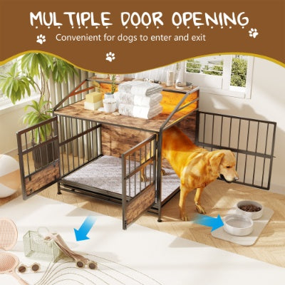 Multi-function Furniture Style Dog Crates With Storage, Dog Crate Furniture Large Wooden Dog Kennel With Double Doors, For Large Medium Dog Indoor, Brown