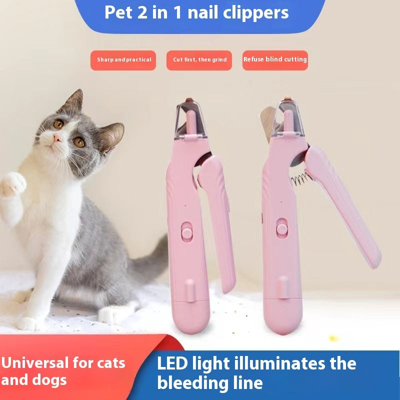 2 In 1 Pet Nail Clippers With Led Light Multifunction Animals Paw Nail Trimmer